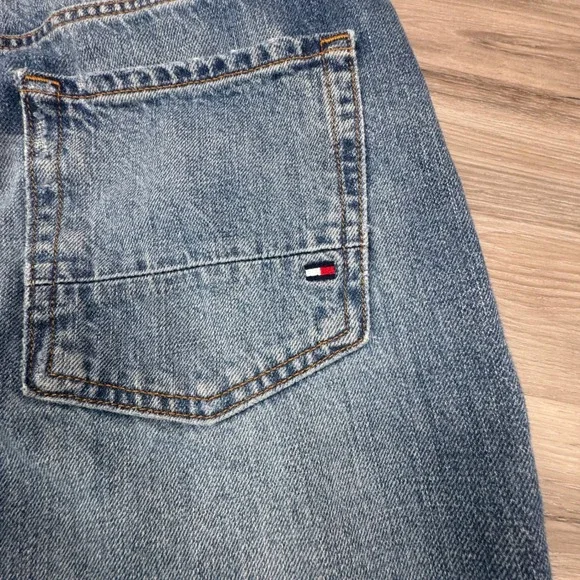Tommy Hilfiger Mens Blue Distressed Relaxed Fit Straight Leg Jeans  32x30 Y2K - Picture 7 of 16